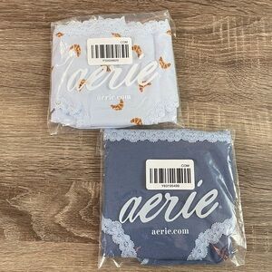 NWT Aerie Superchill Cotton Lace Boybrief Underwear in Eyelet & Marbled Blue M